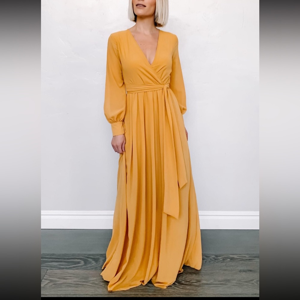 Baltic Born Lydia gold/mustard chiffon long sleeve maxi dress